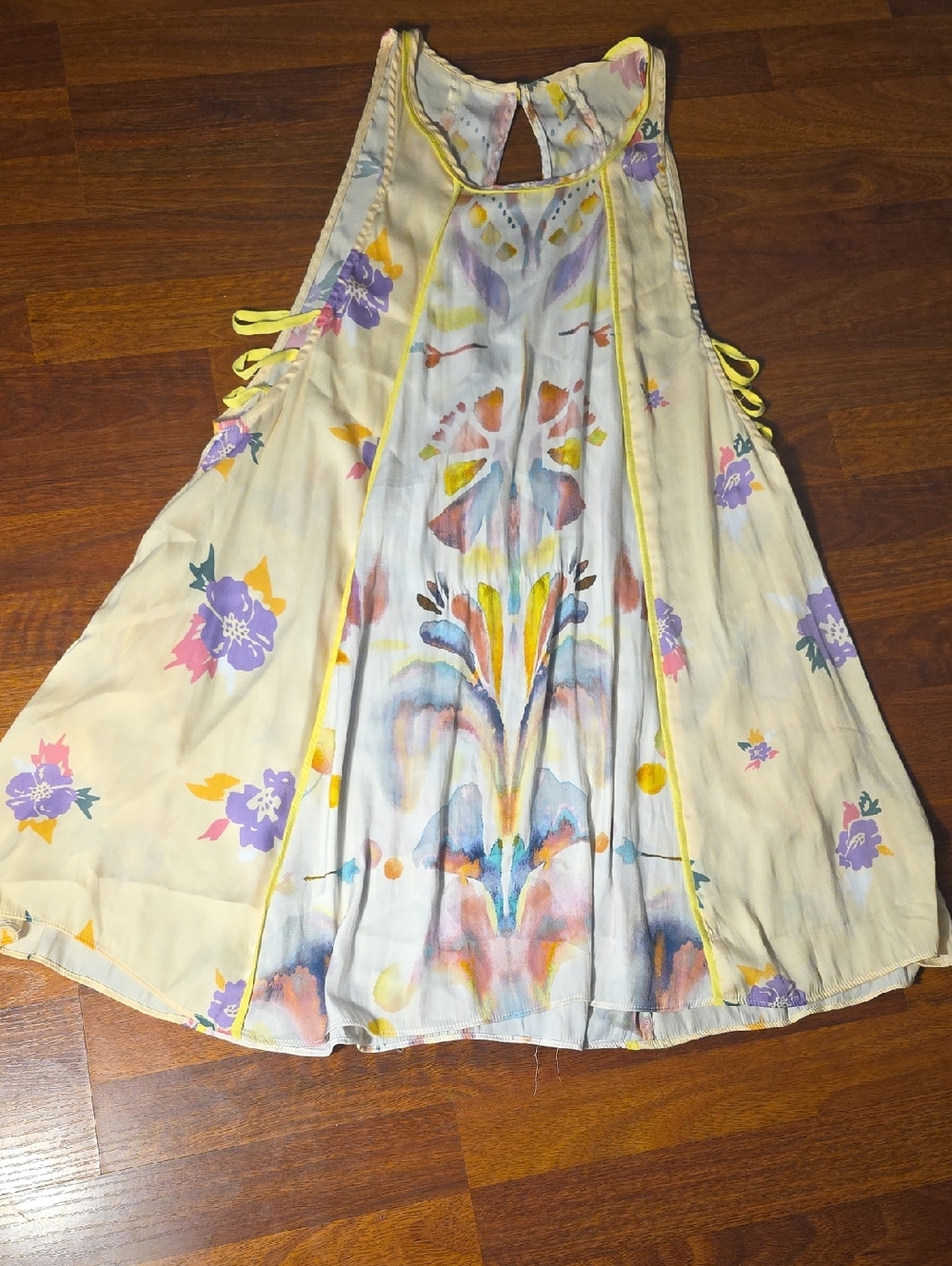 Free People Yellow Floral Watercolor Chemise Slip